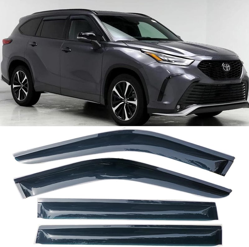 TONOYTIM 94739 Window Visors Rain Guards Tape-On Side Vent Deflectors Compatible with Toyota Highlander 2020-2025,Smoke Tinted Sun Shade 2020 2021 2022 2023 2024 2025 4-Pieces Set - Image 2